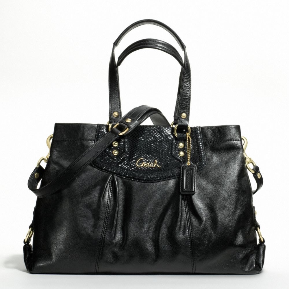 Black Leather Coach Ashley Shoulder Tote